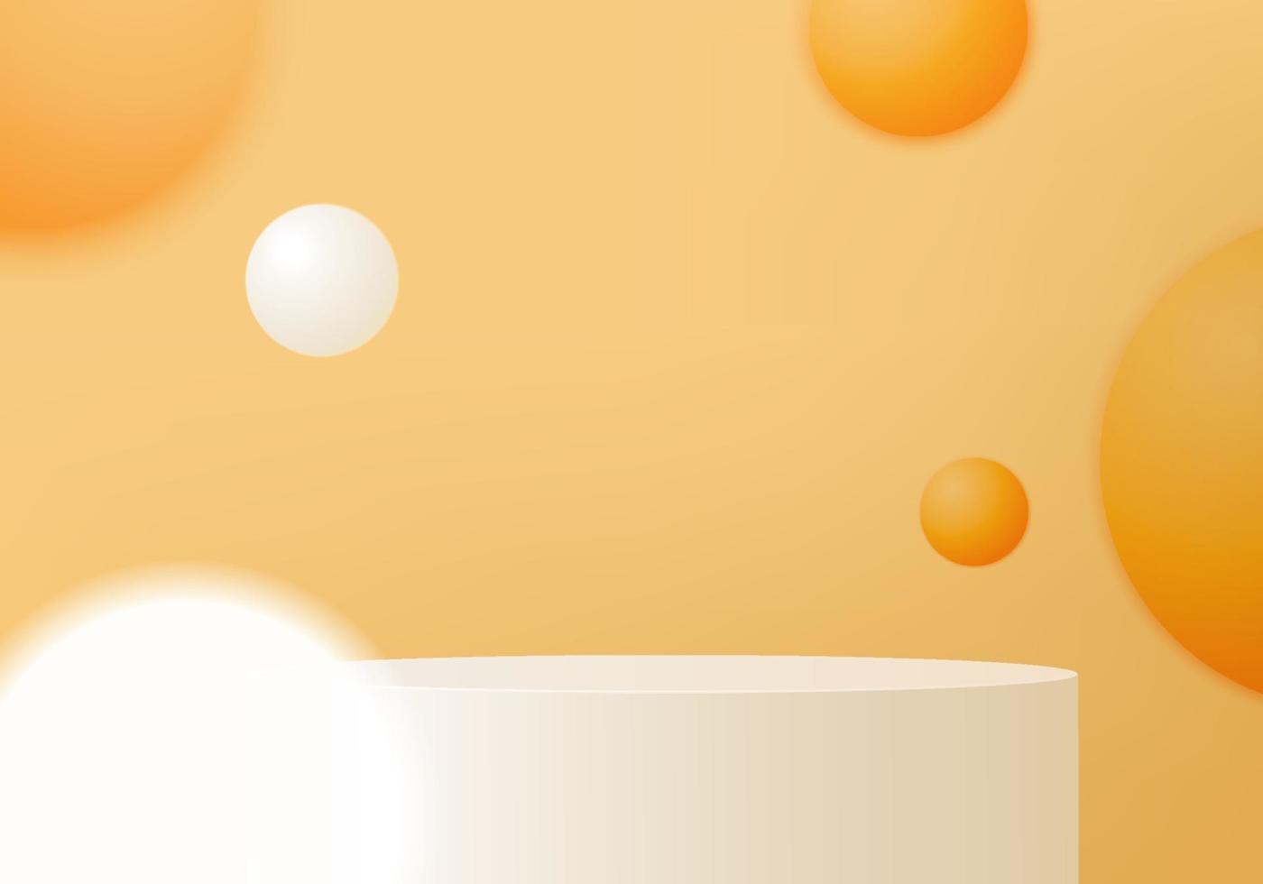 3d voetstuk met drijvende orbs oranje studioachtergrond vector