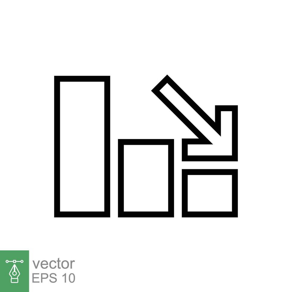 diagram omlaag, verminderen vooruitgang lijn icoon. gemakkelijk schets stijl rendement verminderen grafisch, financiën grafiek, abstract grafiek, neiging vector illustratie. pijl onderstaand, failliet concept. eps 10.