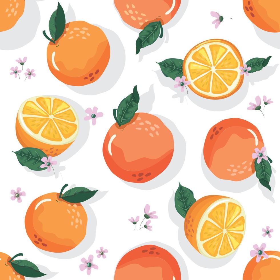 zomer naadloze patroon met sinaasappels en bloesem. zoete citrus achtergrond. vector