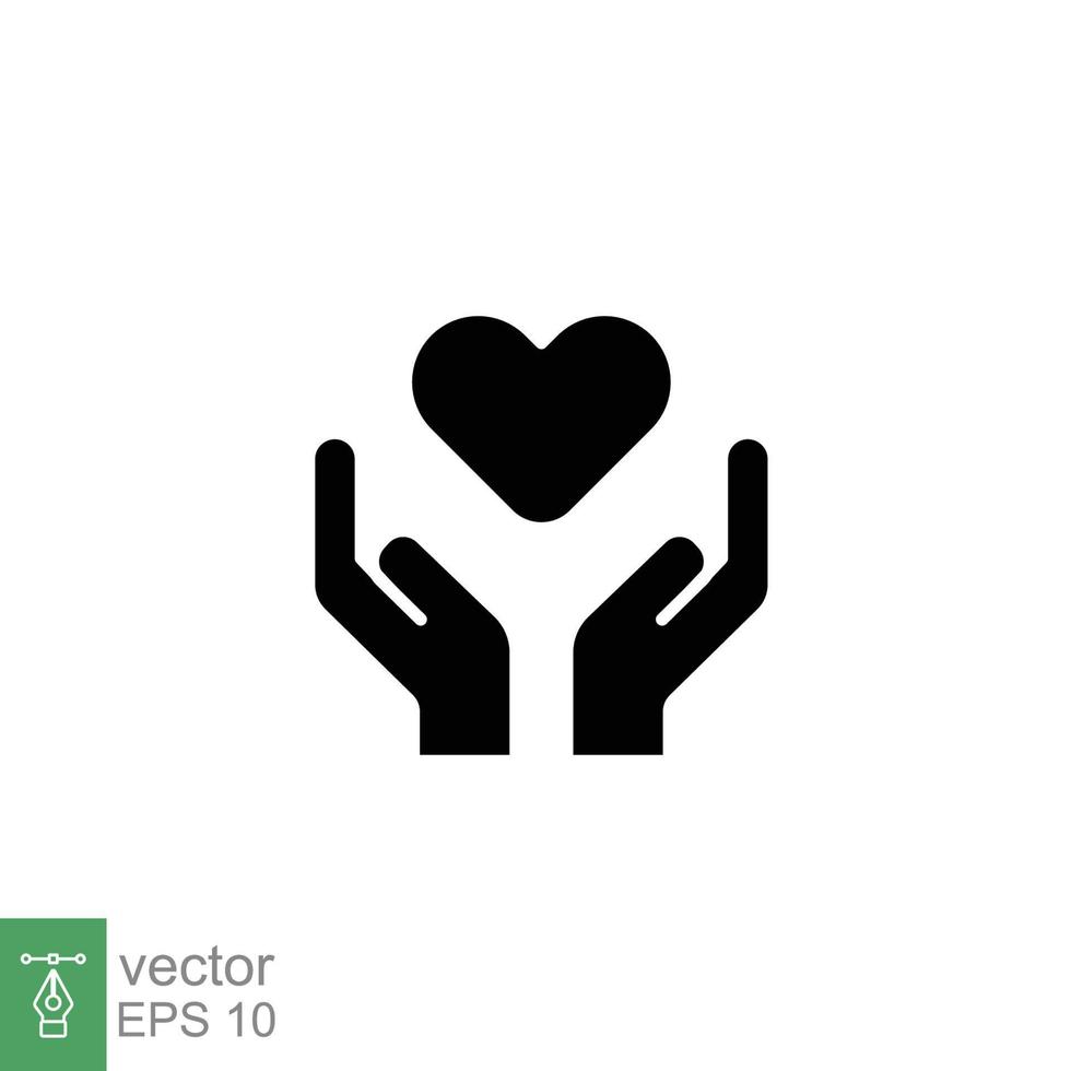 hand- hart glyph icoon. gemakkelijk solide stijl. welzijn, Gezondheid zorg, steun, leven, opslaan, liefde, verlenen, liefdadigheid concept. zwart silhouet symbool. vector illustratie geïsoleerd Aan wit achtergrond. eps 10.