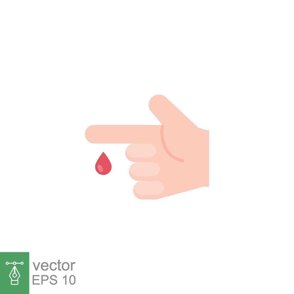 bloed Aan vinger icoon. vector mensen hand- gewond geïsoleerd symbool. glucose, insuline testen, diabetes concept. gemakkelijk vlak stijl. teken illustratie Aan wit achtergrond. eps 10.