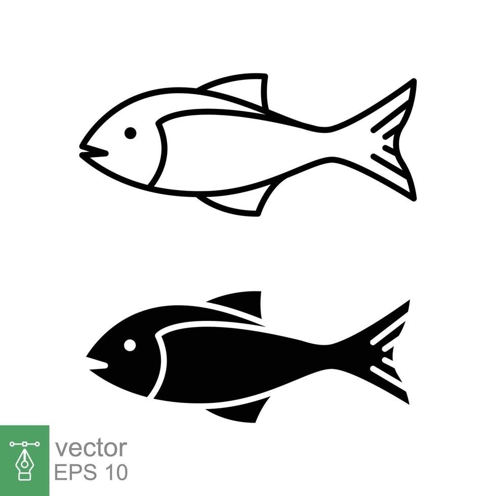 vis icoon set. gemakkelijk lijn en silhouet symbool. zee leven, vers Zalm, tonijn, vissen, natuur concept voor voedsel sjabloon ontwerp. vector illustratie geïsoleerd Aan wit achtergrond. eps 10.