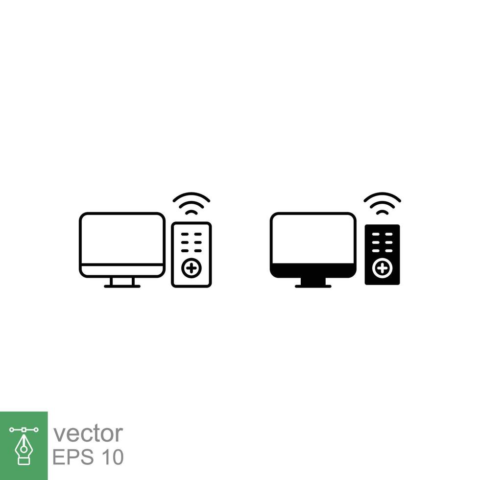 TV en afgelegen icoon set. gemakkelijk schets en solide stijl. televisie, controle, kanaal, technologie concept. zwart dun lijn, silhouet, glyph vector illustratie ontwerp Aan wit achtergrond. eps 10.