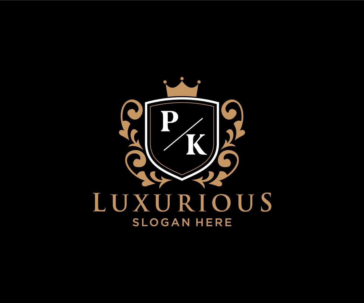 eerste pk brief Koninklijk luxe logo sjabloon in vector kunst voor restaurant, royalty, boetiek, cafe, hotel, heraldisch, sieraden, mode en andere vector illustratie.