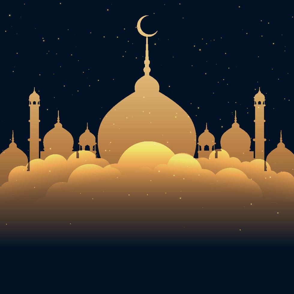 moskee vorm bovenstaand wolken eid mubarak en Ramadan kareem achtergrond. elke jaar vector