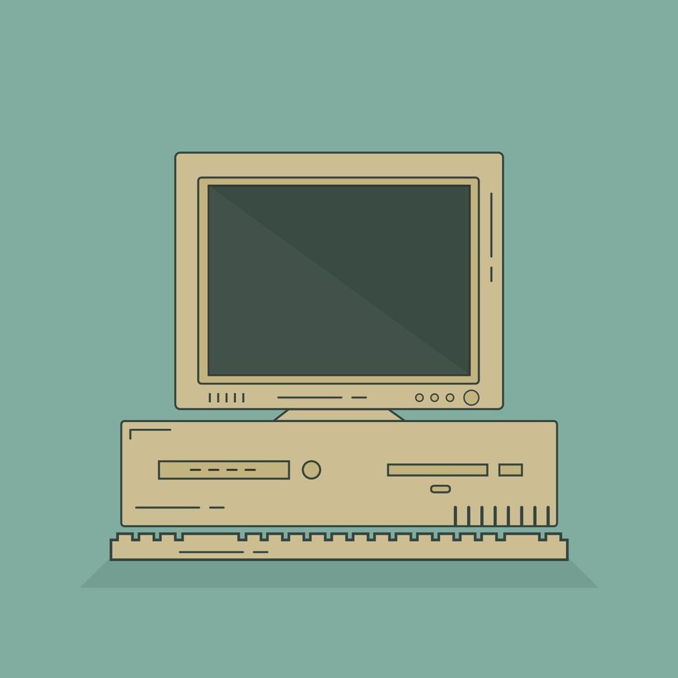 illustratie van een retro computer oud 90s 80s computer nostalgie vector