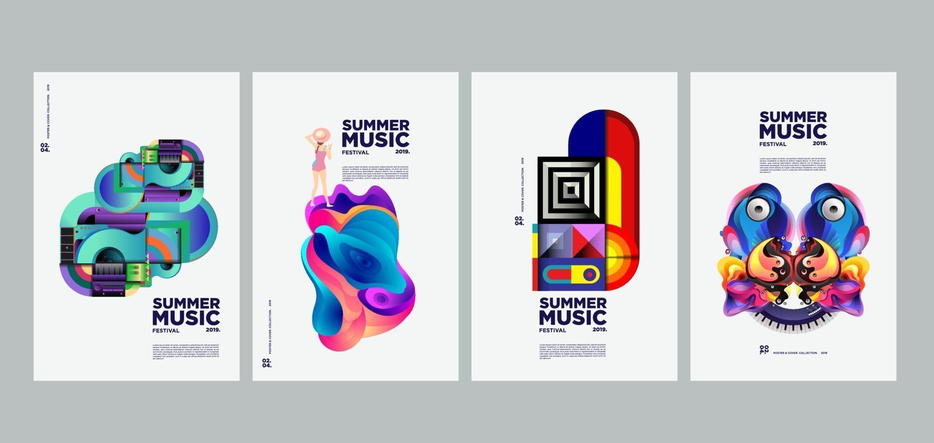 zomervakantie muziek en kunstfestival poster set vector