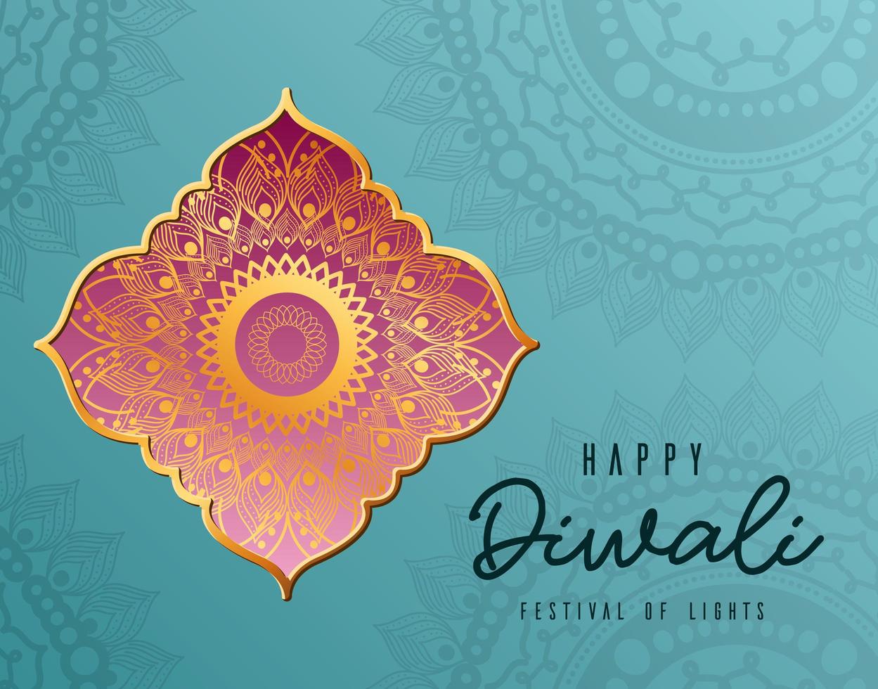 gelukkige diwali-kaart met arabesque mandala-achtergrond vector