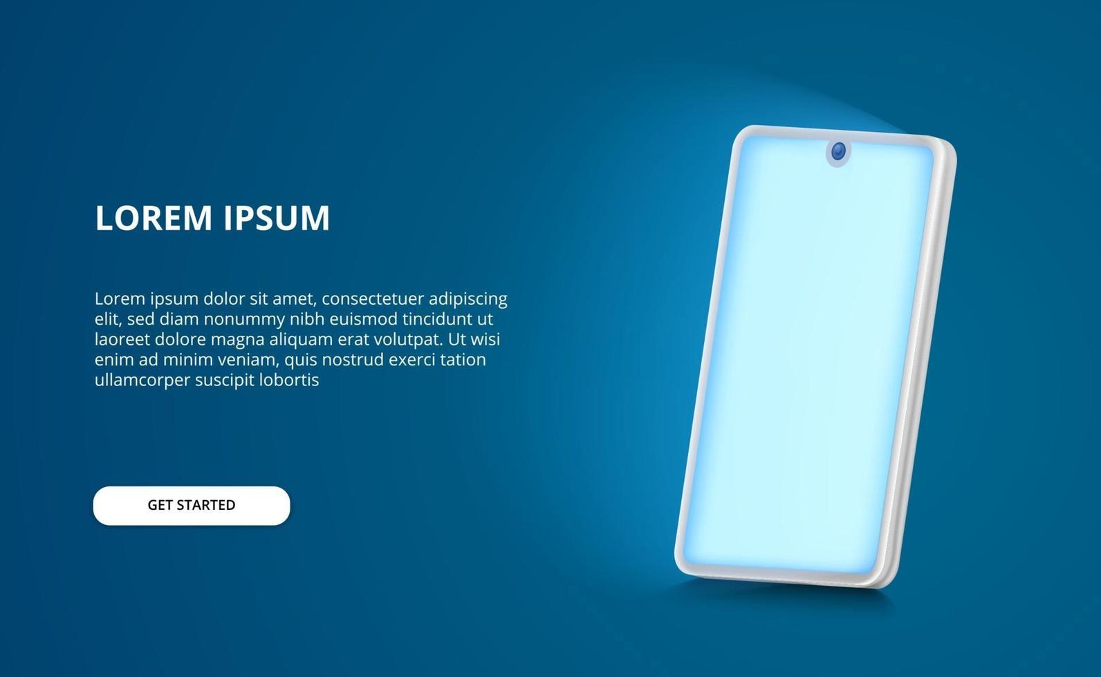 3D-perspectief smartphone mock-up illustratie met gloeiend blauw licht scherm vector