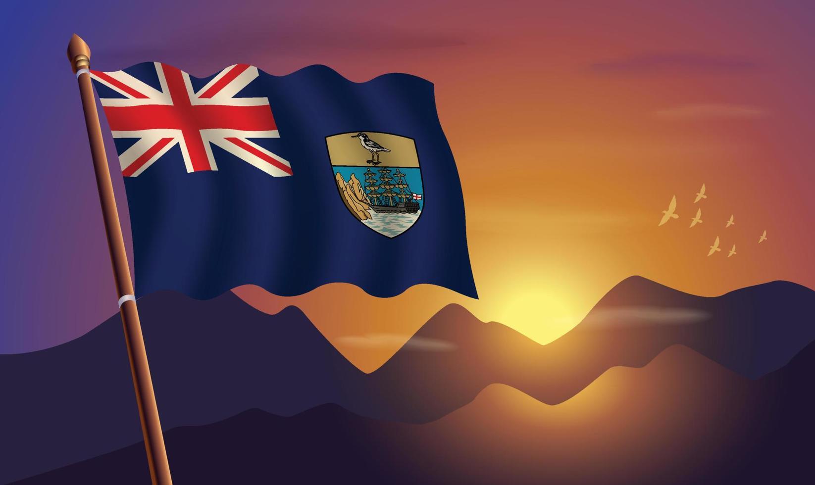 st. helena vlag met bergen en zonsondergang in de achtergrond vector