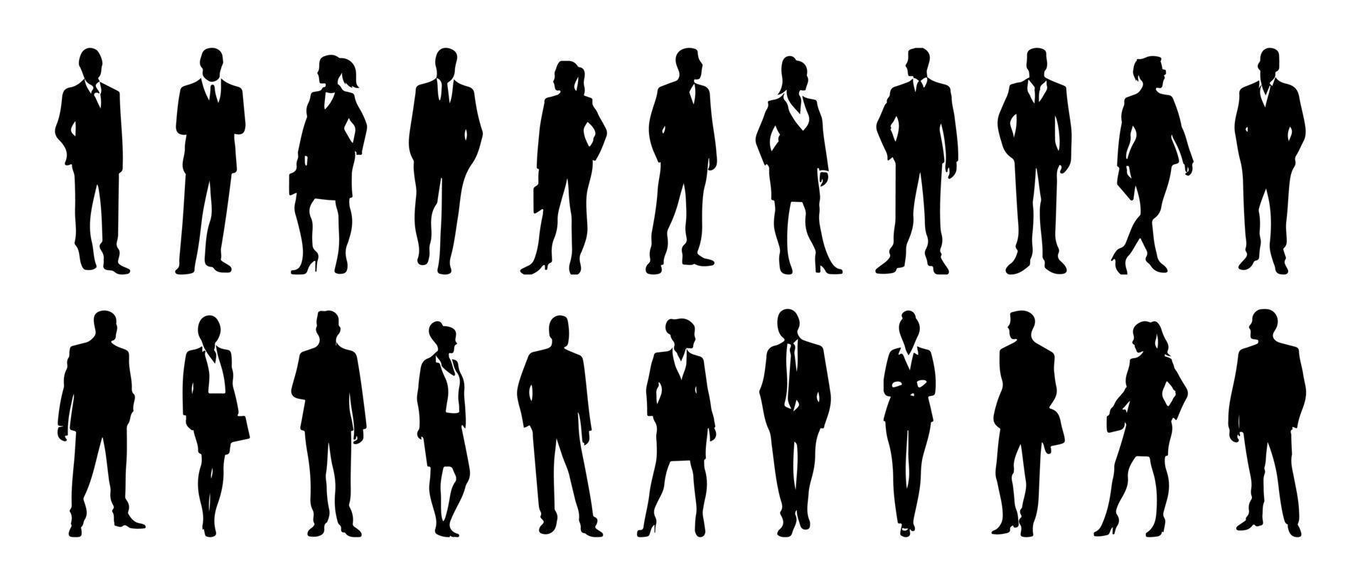 bedrijf mensen silhouet reeks bedrijf Mens en vrouw silhouetten bedrijf team vergadering achtergrond vector illustratie