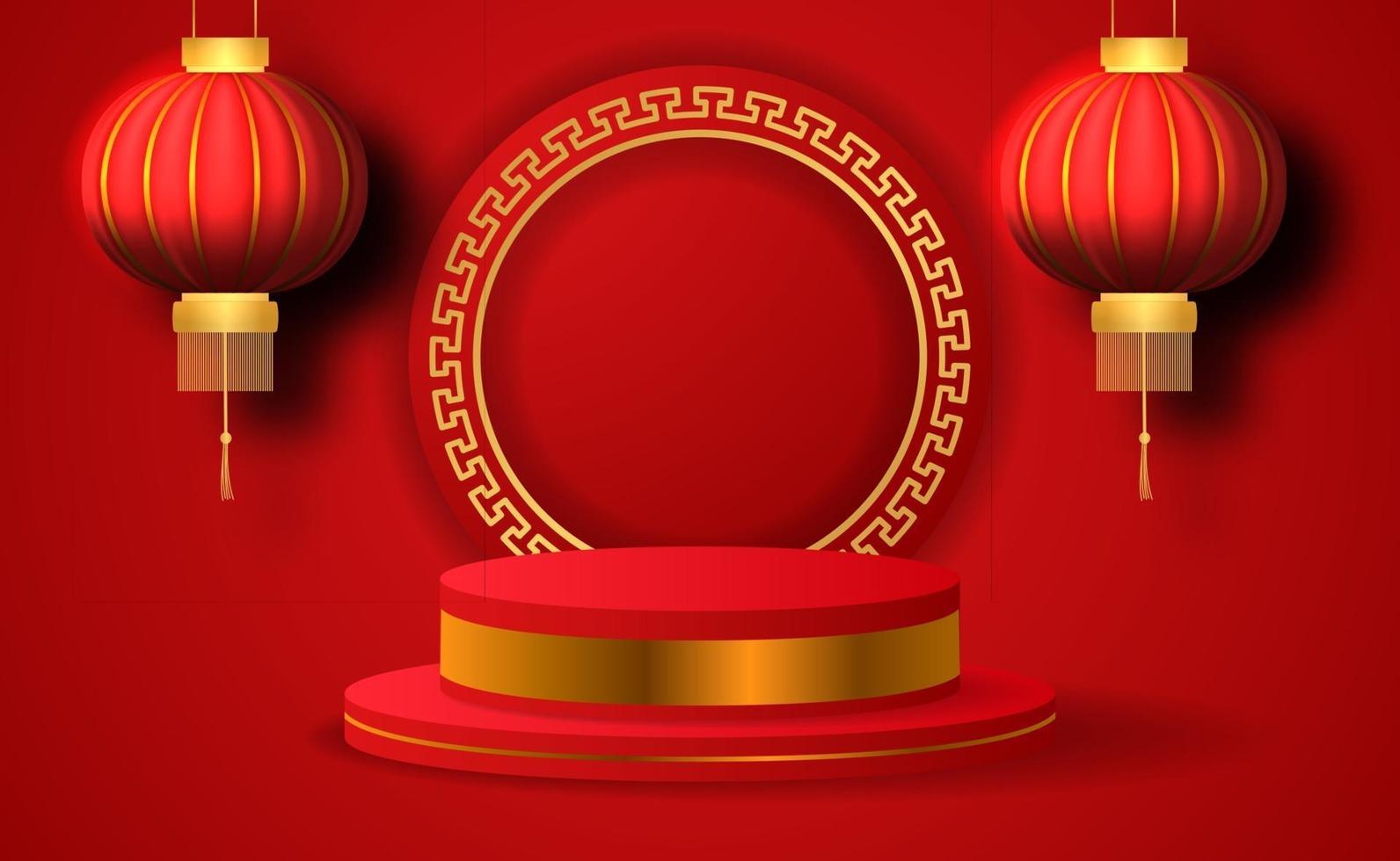 Chinees nieuwjaarspodium en lantaarns vector