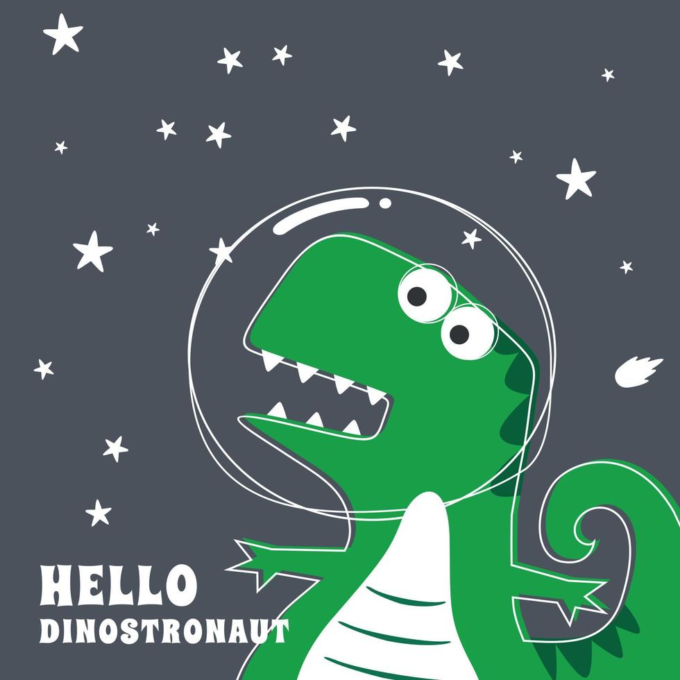 schattig astronaut dinosaurus. ruimte thema t-shirt afdrukken voor kinderen. creatief vector kinderachtig achtergrond voor kleding stof, textiel, kinderkamer behang, poster, kaart, brochure. en andere decoratie.