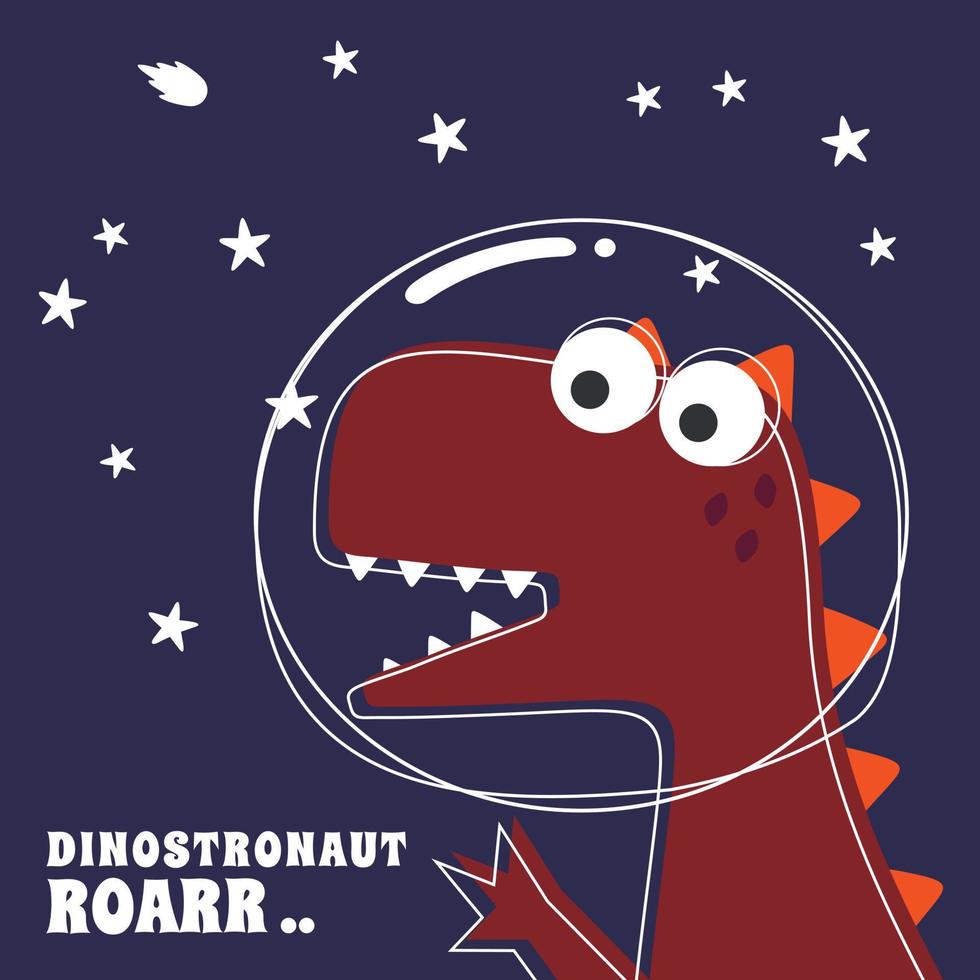 schattig astronaut dinosaurus. ruimte thema t-shirt afdrukken voor kinderen. creatief vector kinderachtig achtergrond voor kleding stof, textiel, kinderkamer behang, poster, kaart, brochure. en andere decoratie.