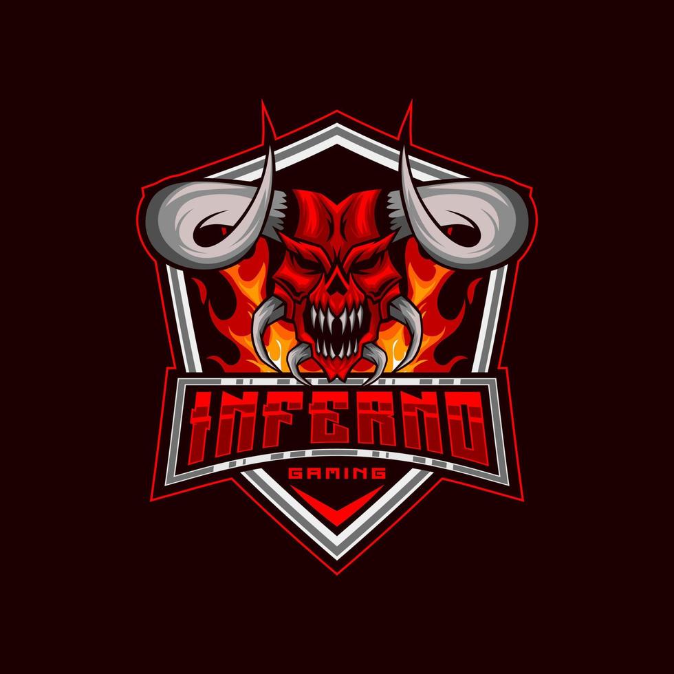 duivel inferno mascotte logo. mascotte e-sport van demon duivel hoofd logo vector sjabloon