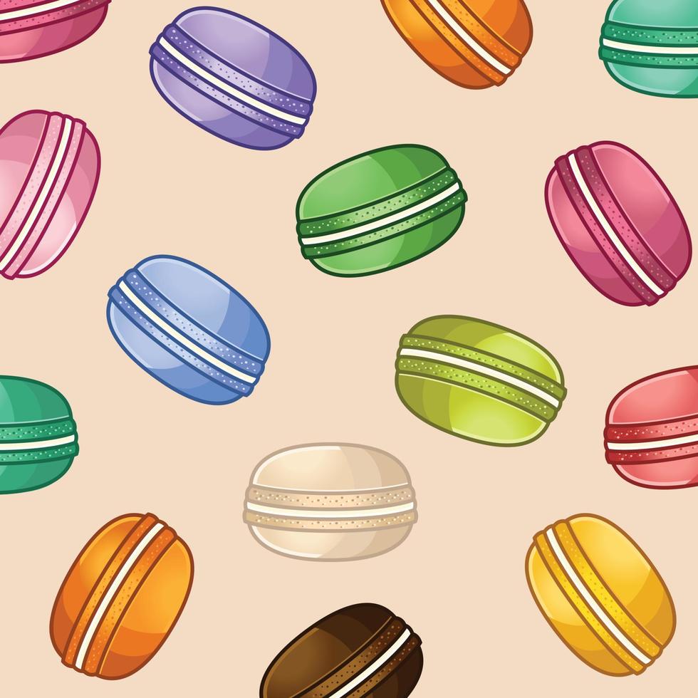 toetje Frans bitterkoekjes of macaron. vector patroon voor papier, inpakken, stoffen. tekenfilm vlak ontwerp illustratie kunst pastel kleuren Aan kleurrijk achtergrond.