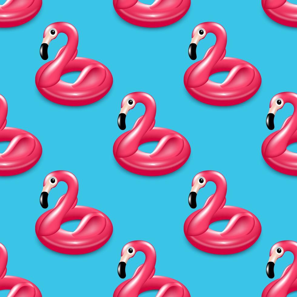 roze flamingo helder Aan een blauw achtergrond naadloos patroon. zwemmen speelgoed, ontwerp naar versieren zomer vakantie artikelen. vector. vector