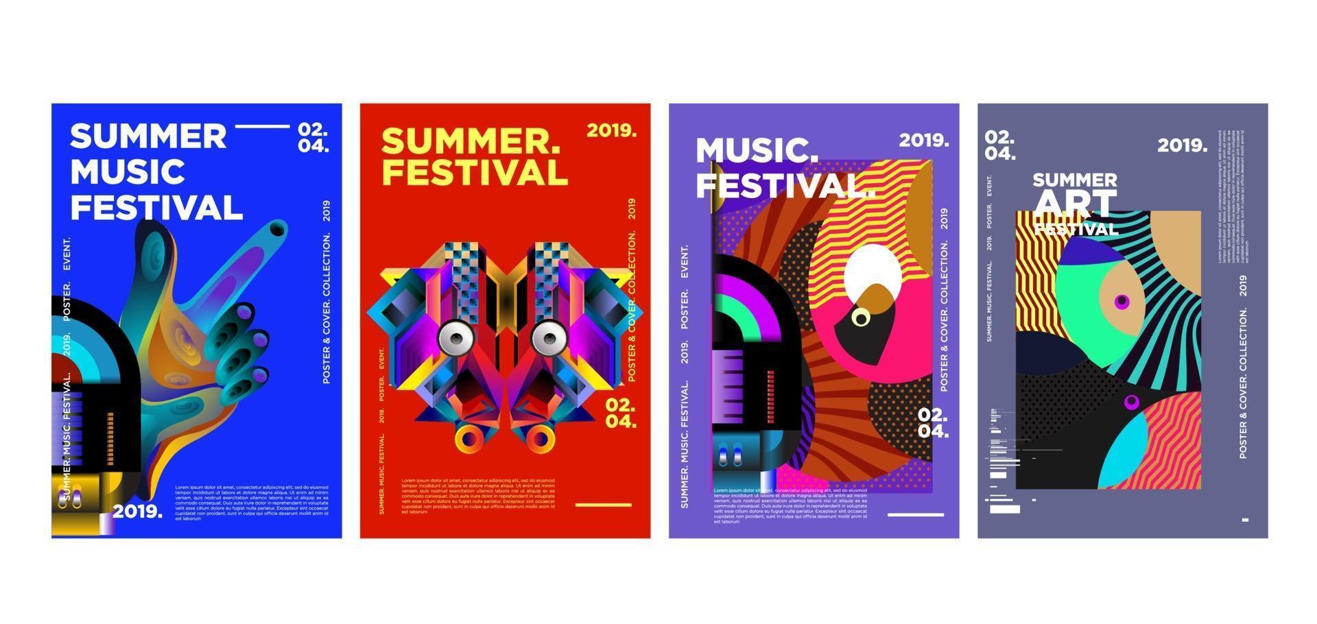zomermuziek en kunstfestival poster set vector