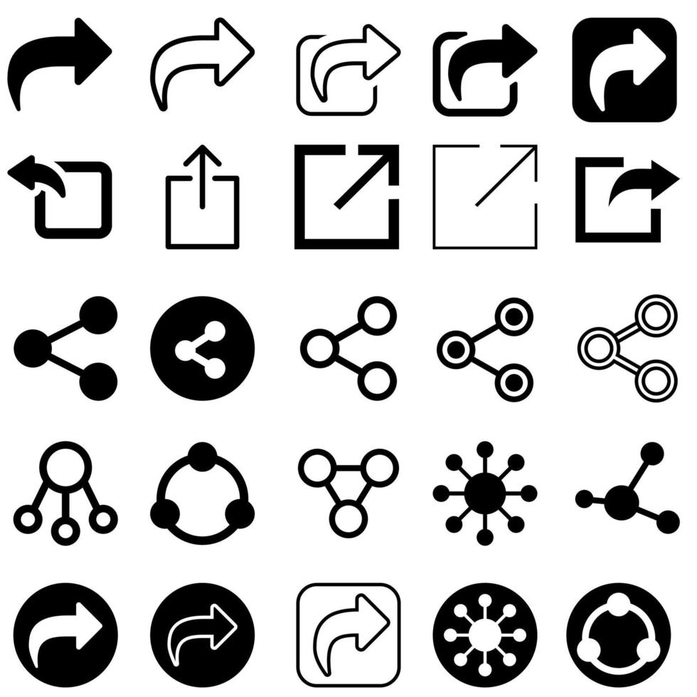 delen vector icoon set. pijl symbool. knop verbinding illustratie teken verzameling.
