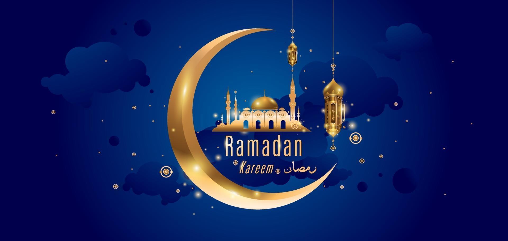 ramadan kareem islamitische gouden moskee wenskaart vector