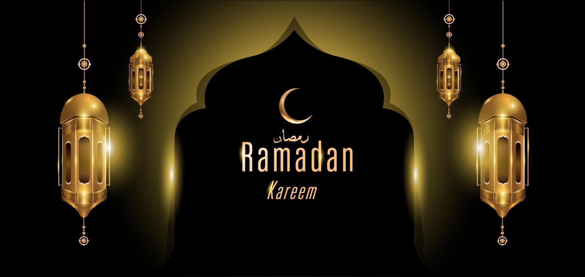 ramadan kareem islamitische gouden moskee wenskaart vector