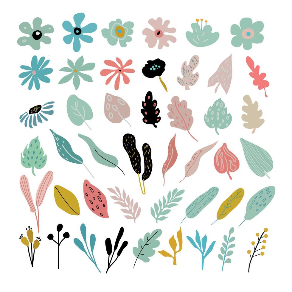 bloemen verzameling met elementen van bloemen en bladeren.vector bloemen. voorjaar kunst afdrukken met botanisch elementen. Pasen. folklore stijl. vector