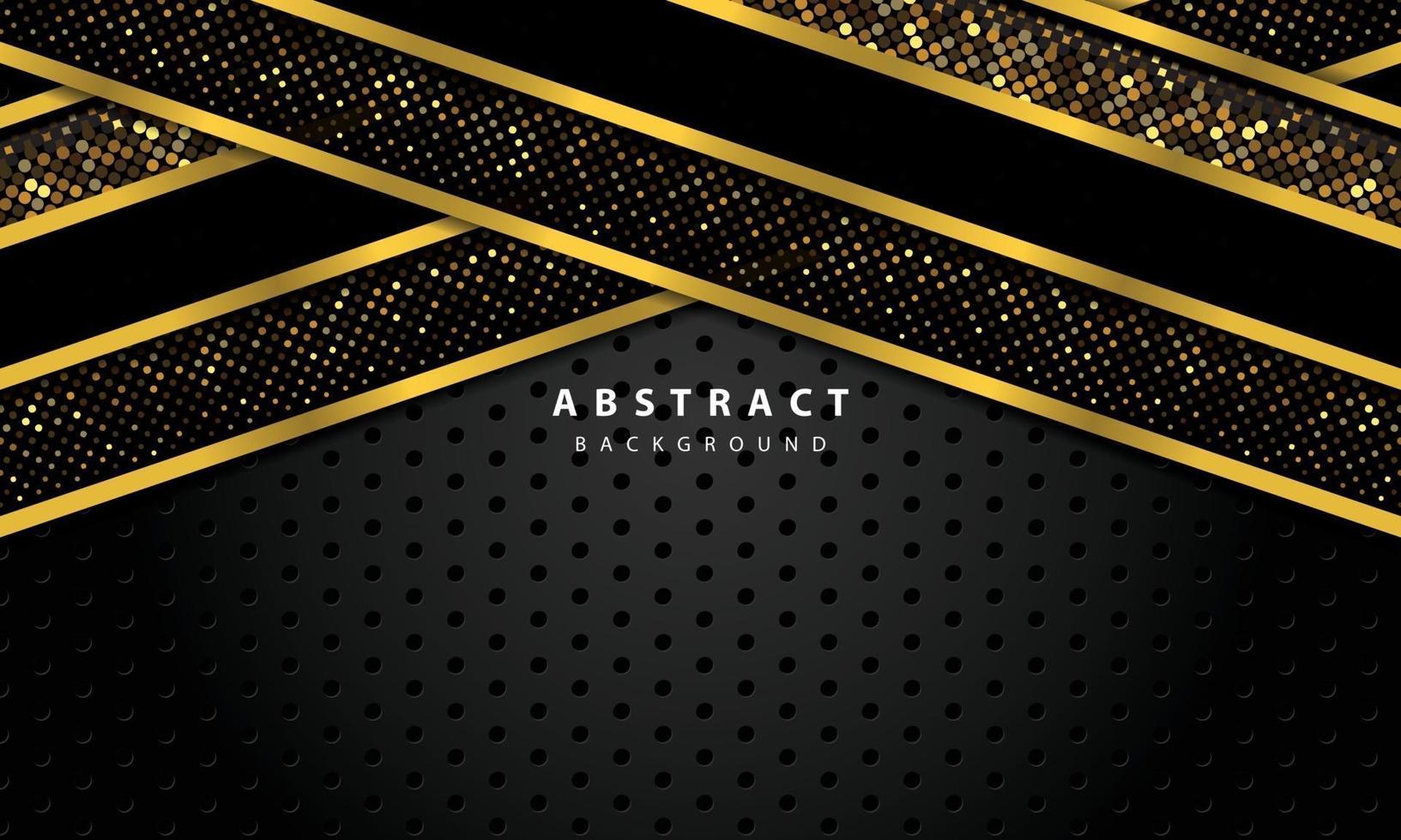 abstracte achtergrond met zwarte overlappende lagen. textuur met gouden lijn en gouden glitters stippen elementdecoratie. vector
