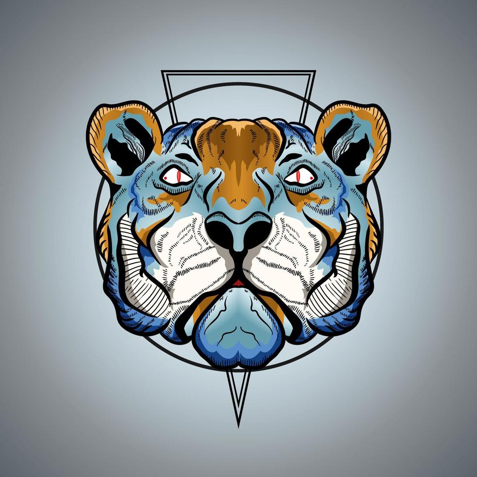 blauw uniek tijger gezicht sterk krachtig dier vector illustratie artwork