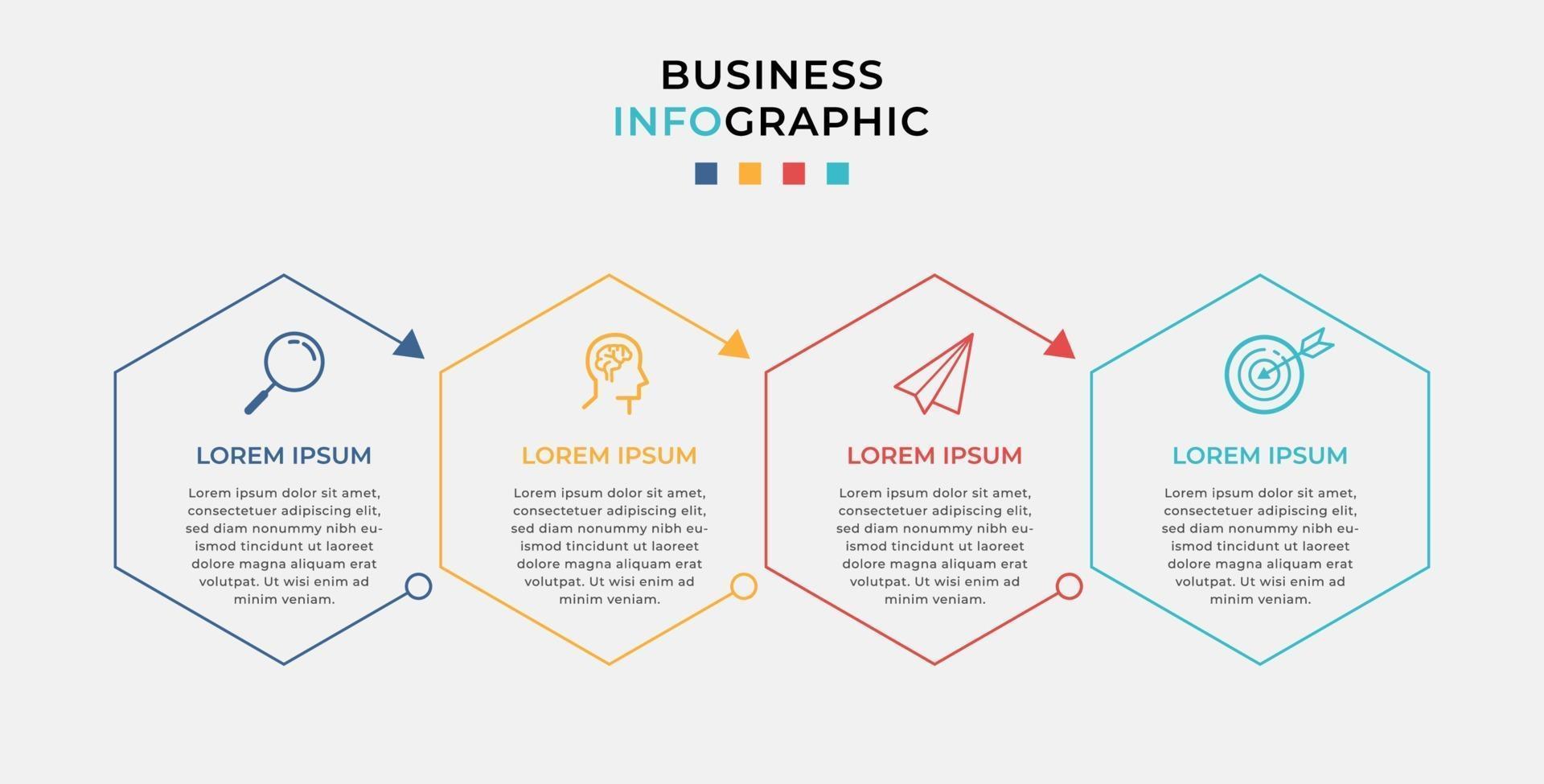 zakelijke infographic ontwerpsjabloon vector met pictogrammen en 4 vier opties of stappen. kan worden gebruikt voor procesdiagrammen, presentaties, werkstroomlay-out, banner, stroomschema, infografiek