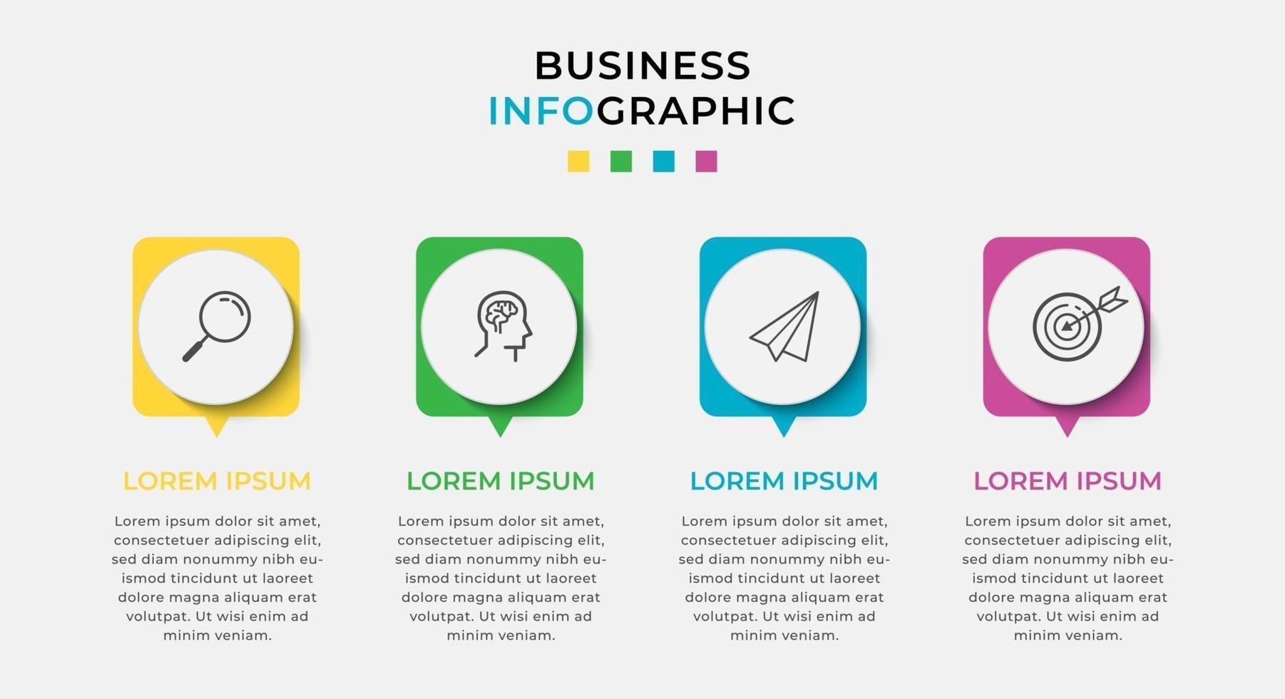 zakelijke infographic ontwerpsjabloon vector met pictogrammen en 4 vier opties of stappen. kan worden gebruikt voor procesdiagrammen, presentaties, werkstroomlay-out, banner, stroomschema, infografiek