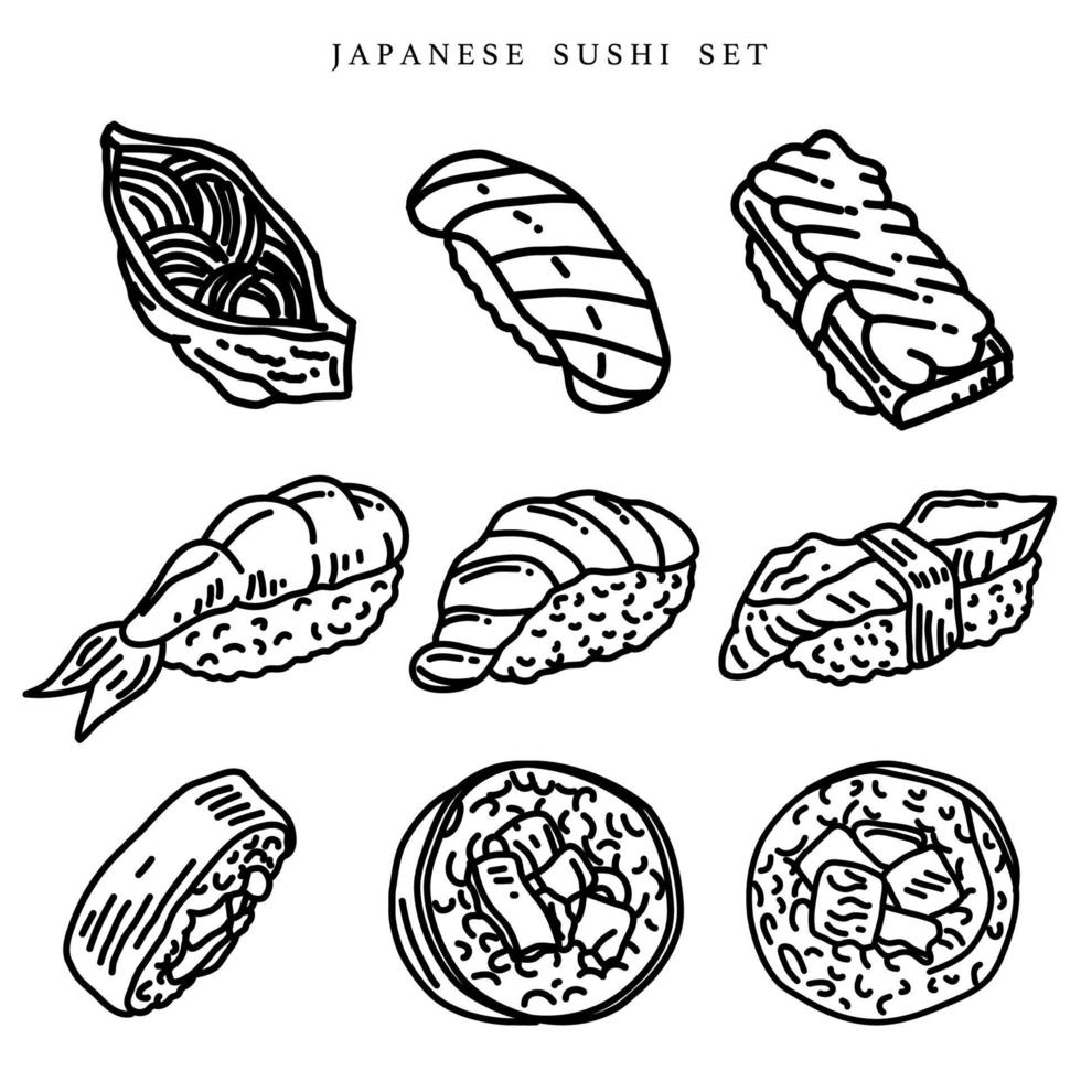 premie vector hand- trek sushi reeks voor Japans keuken restaurant