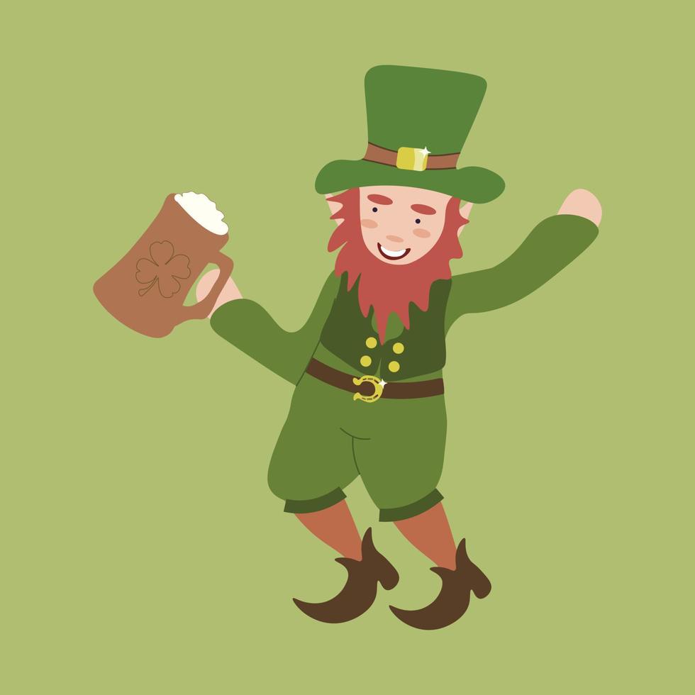 plein vector illustratie van een elf van Ierse folklore met een mok van bier in hand. st Patrick dag ontwerp