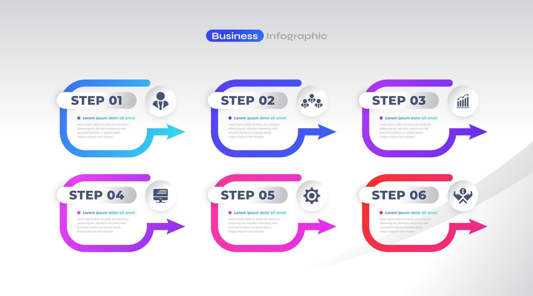 bedrijf infographic ontwerp sjabloon met 6 opties of stappen. kan worden gebruikt voor presentatie, workflow lay-out, diagram, of jaar- verslag doen van vector