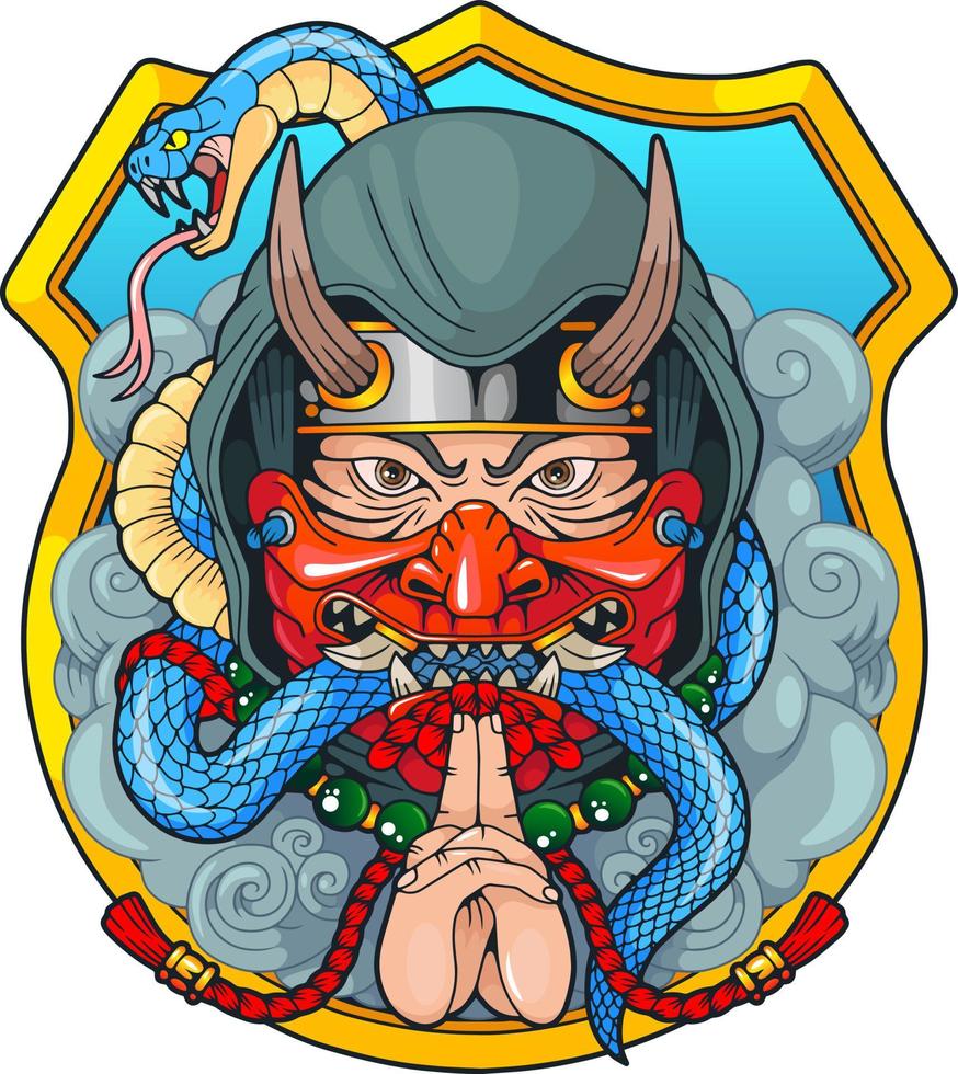 middeleeuws Japans Ninja demon, logo ontwerp vector