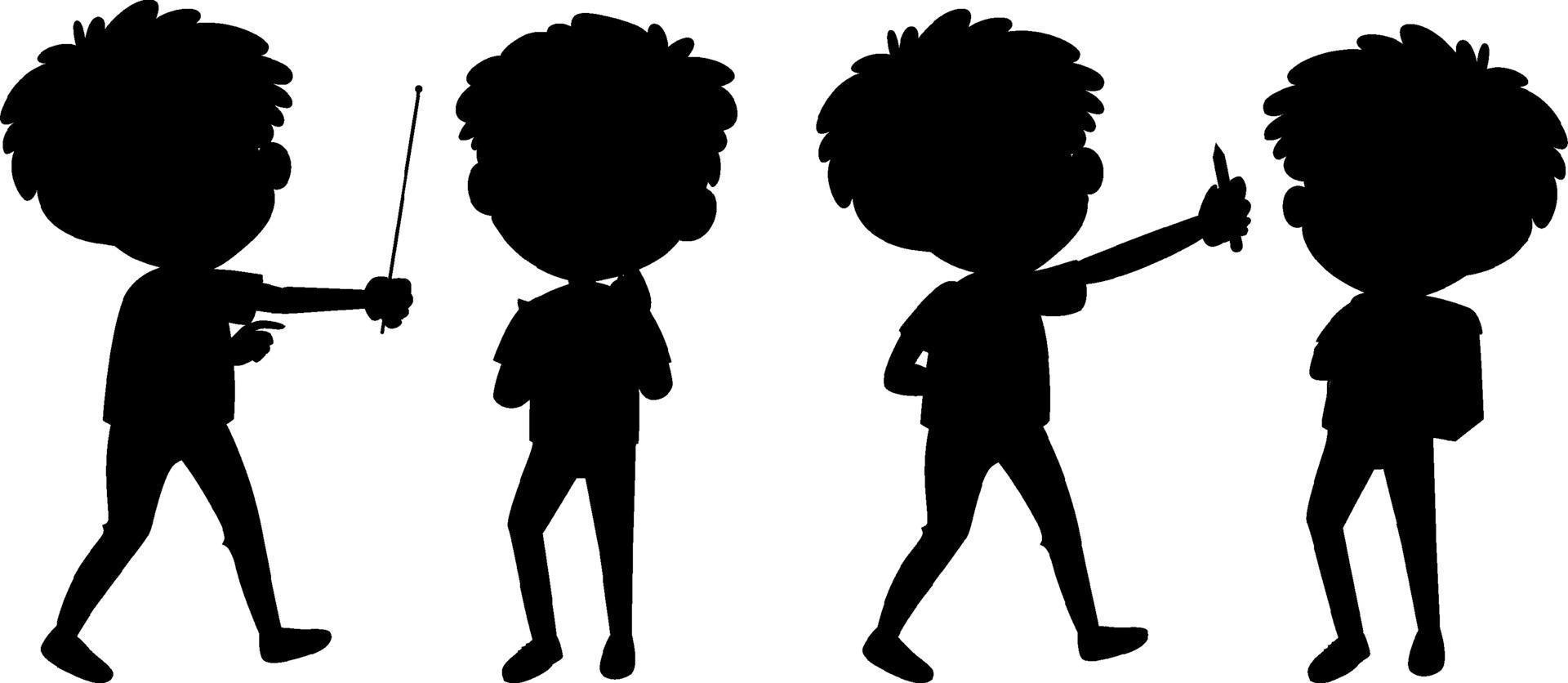 stripfiguur van kinderen silhouet op witte achtergrond vector