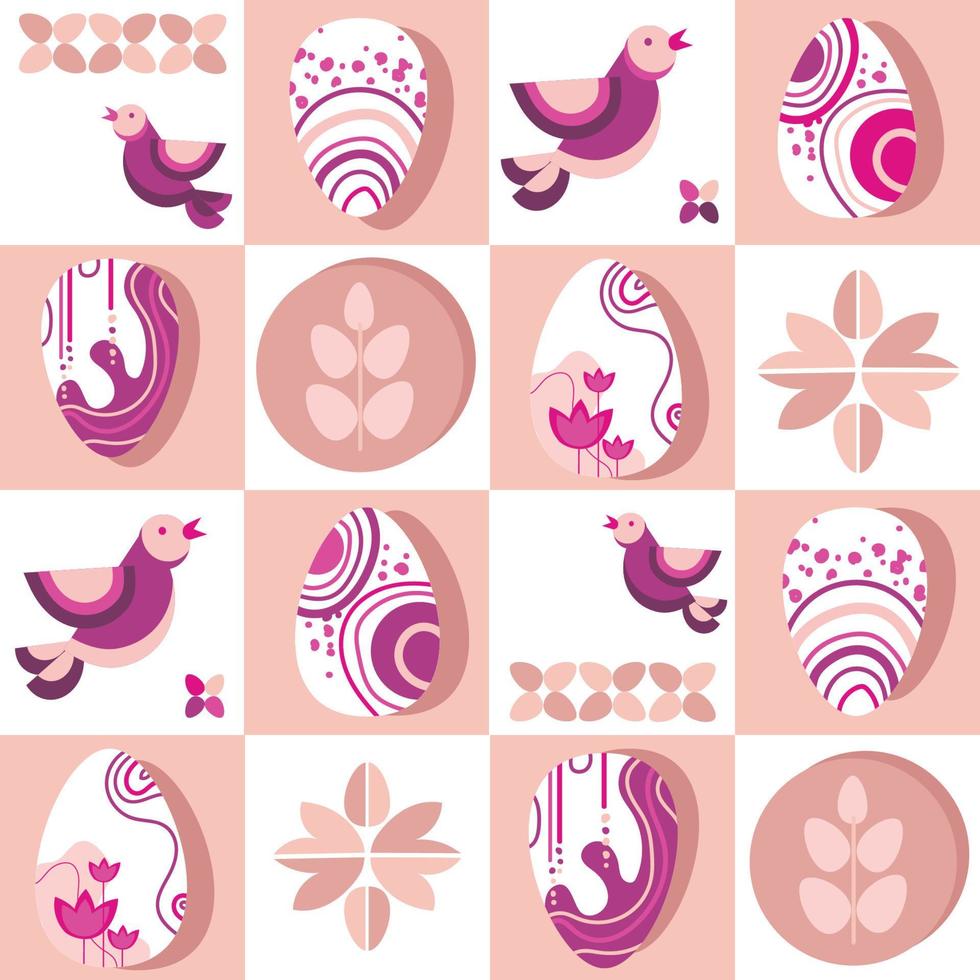 modern meetkundig abstract stijl Pasen illustratie met eieren, vogelstand en bloemen patroon.happy Pasen patroon achtergrond. perfect voor een poster, Hoes of ansichtkaart.mozaïek meetkundig achtergrond vector