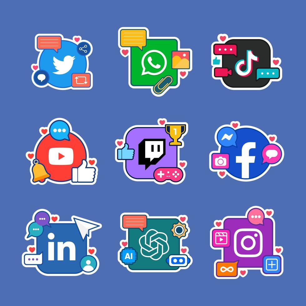 sociaal media toepassing stickers verzameling reeks vector