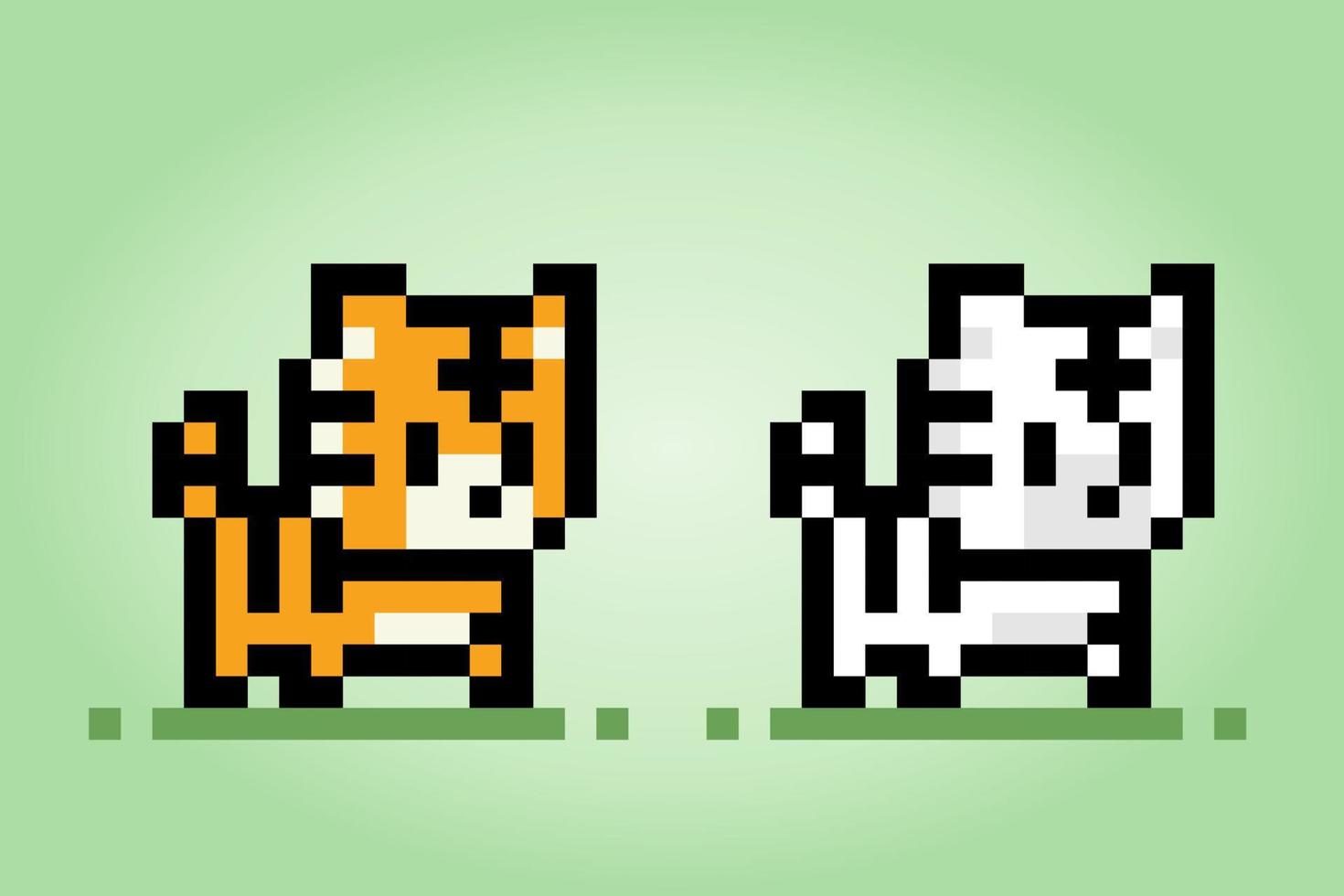 8 bit pixel een tijger. dieren voor spelactiva en kruissteekpatronen in vectorillustraties. vector