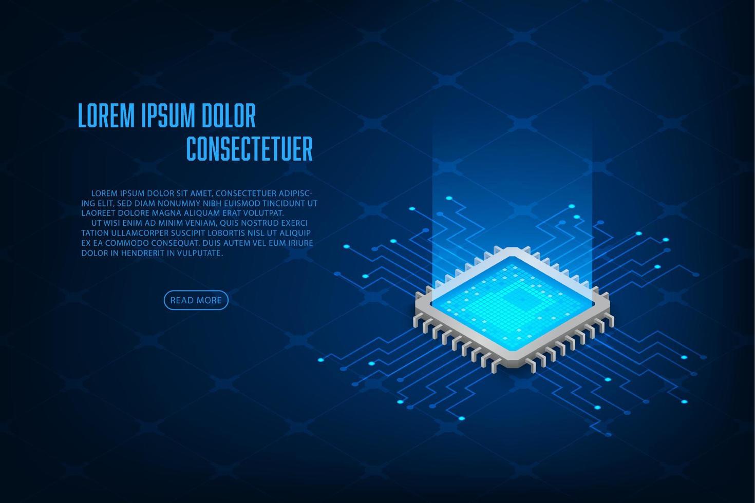 vector isometrische CPU microchip digitaal en technologie concept.