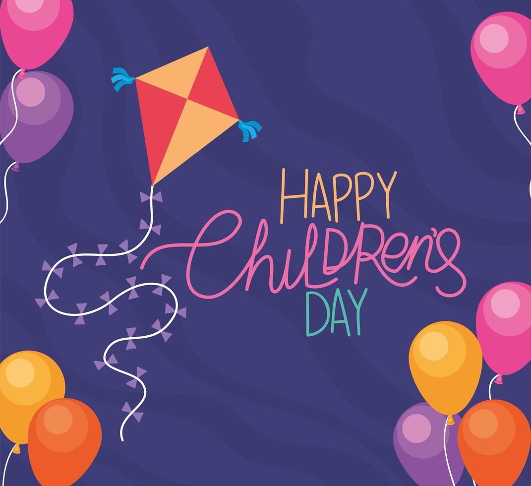 gelukkige kinderdag met vlieger en ballonnen vector ontwerp