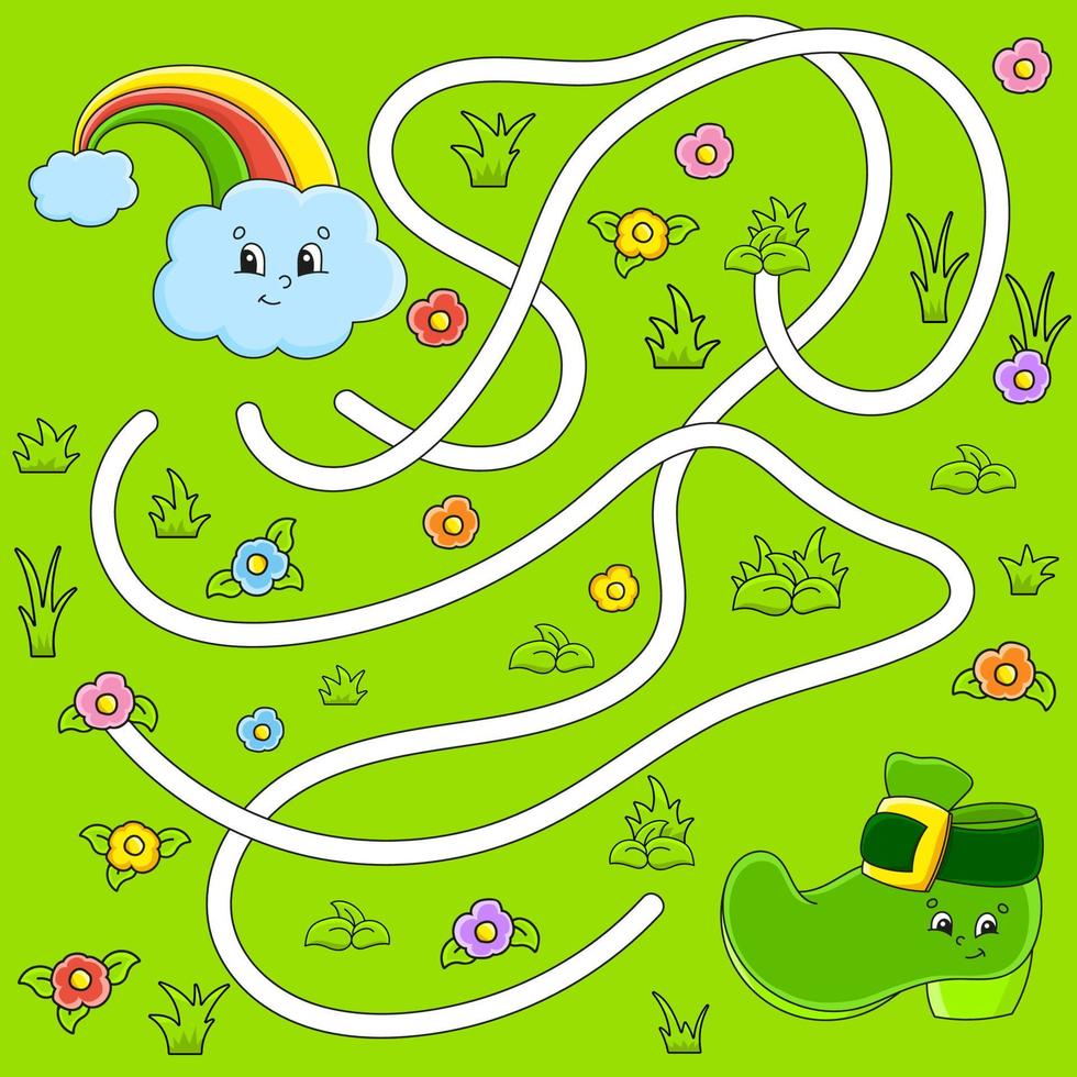 grappig doolhof voor kinderen. puzzel voor kinderen. tekenfilm karakter. labyrint raadsel. st. Patrick dag. kleur vector illustratie. vind de Rechtsaf pad.