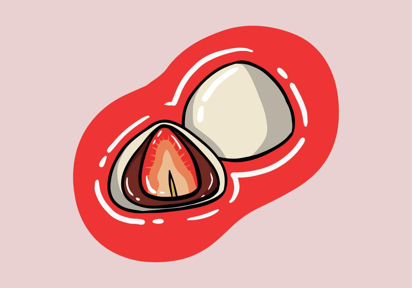 daifuku - Japans toetje gemaakt met kleverig rijst- meel. aardbei rijst- taart - ichigo daifuku - aardbei mochi vector