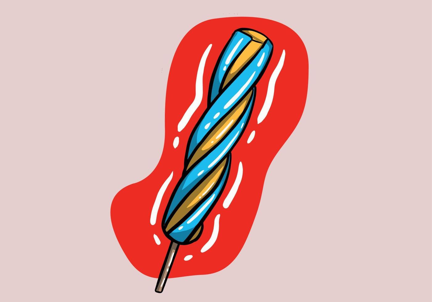 smakelijk gedraaid kleurrijk ijs room. stok lolly ijsje geïsoleerd Aan achtergrond. vector illustratie voor web ontwerp of afdrukken