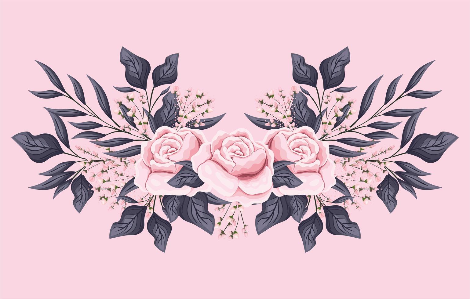 roze roze bloemen met bladeren die vectorontwerp schilderen vector