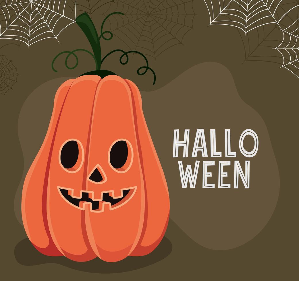 Halloween-pompoen met spinnenwebben vectorontwerp vector