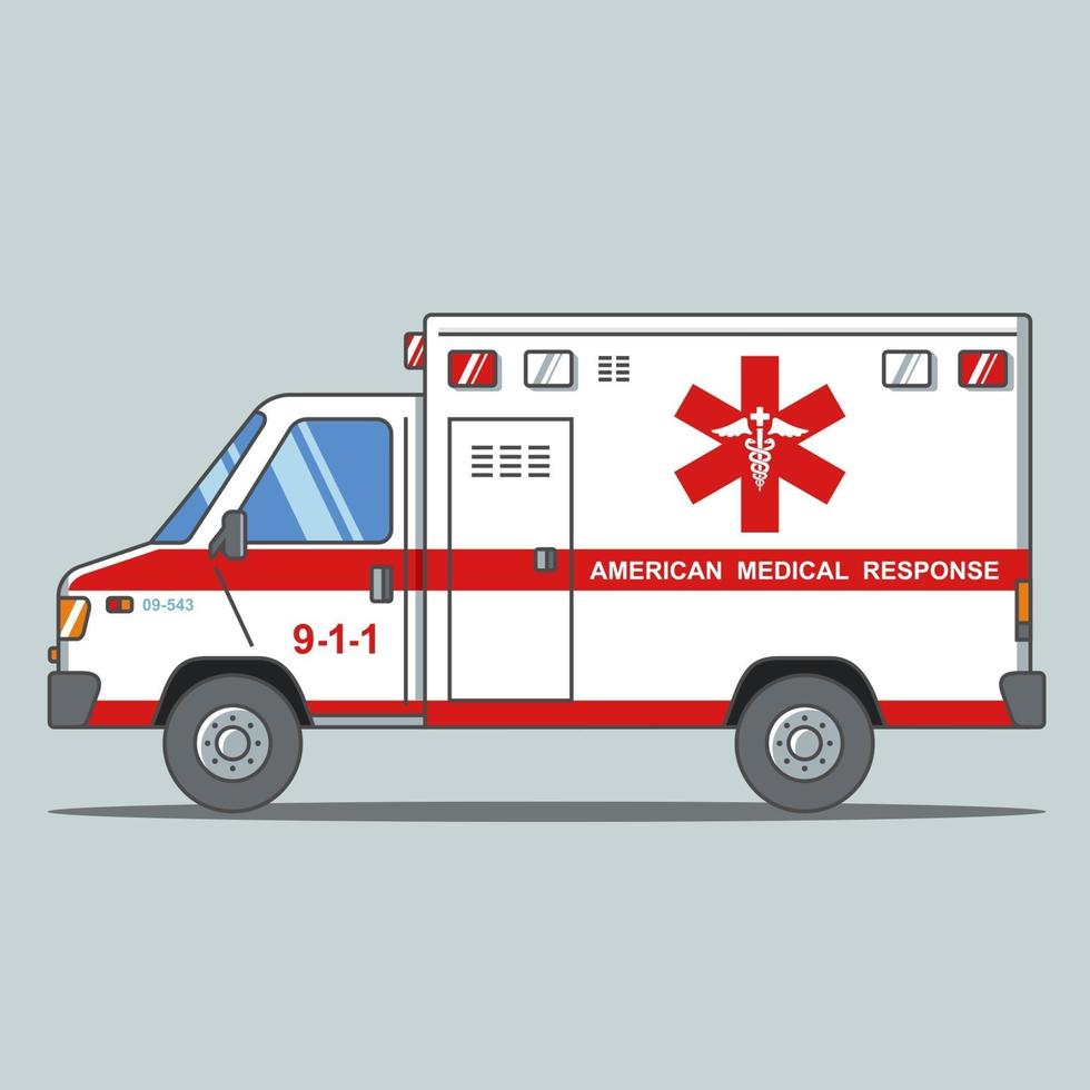 Amerikaanse ambulance op een grijze achtergrond. platte vectorillustratie. vector