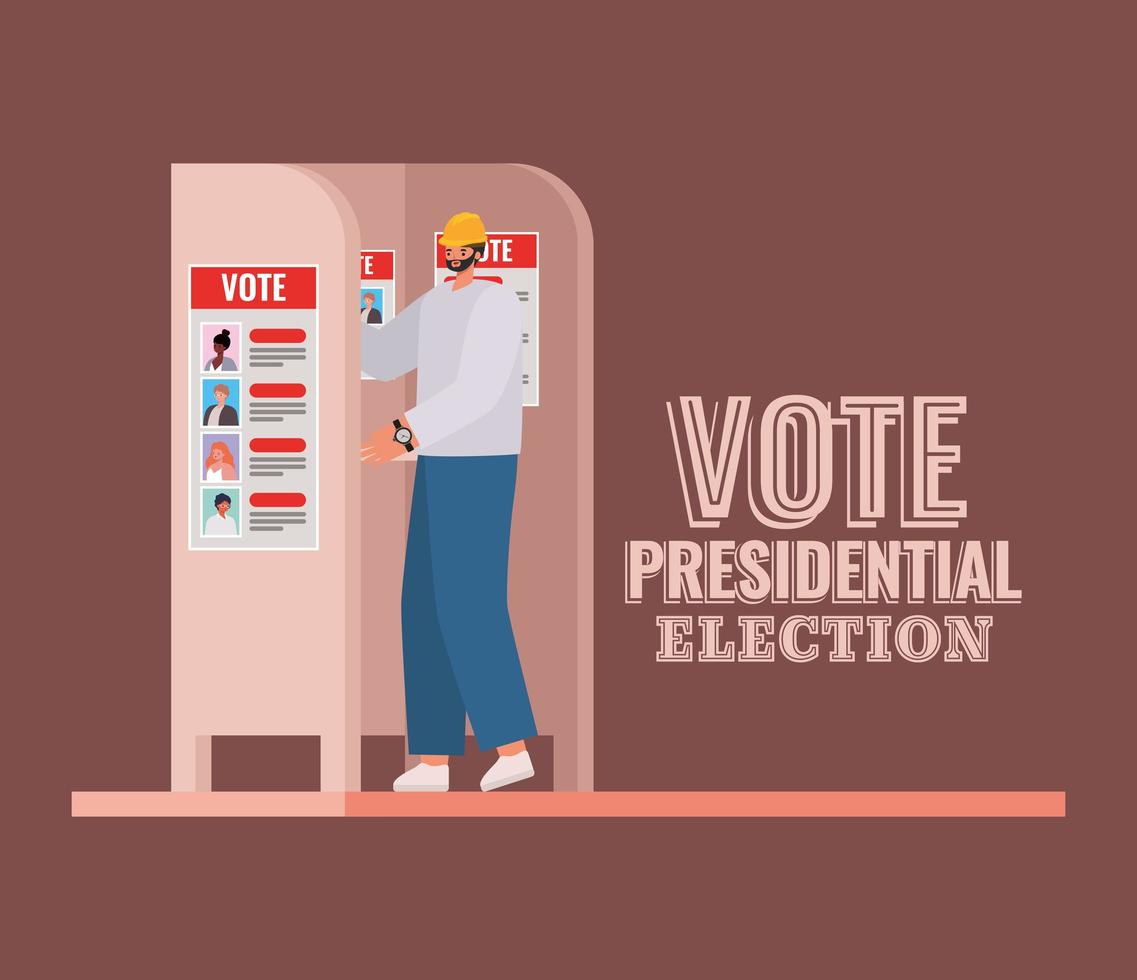 werknemer bij stemhokje met vector tekstontwerp stemmen presidentsverkiezingen