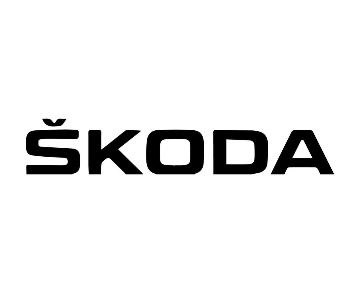 skoda merk logo auto symbool naam zwart ontwerp Tsjechisch auto- vector illustratie