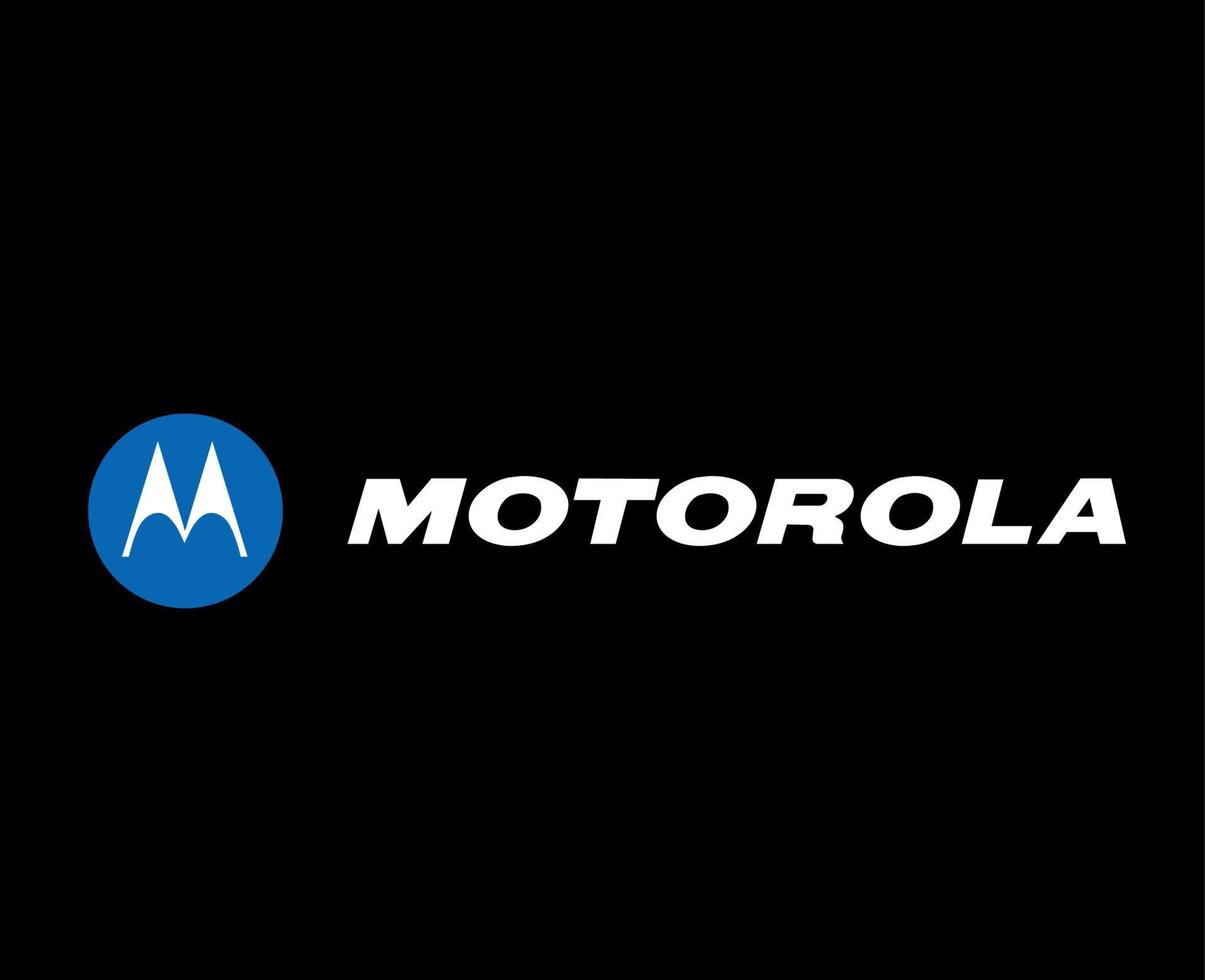 Motorola logo merk telefoon symbool blauw met naam wit ontwerp Verenigde Staten van Amerika mobiel vector illustratie met zwart achtergrond