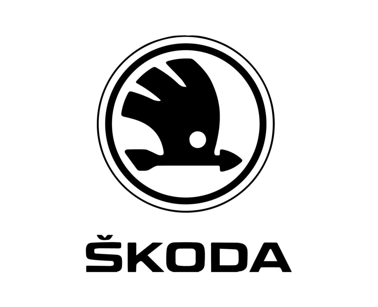 skoda merk logo auto symbool met naam zwart ontwerp Tsjechisch auto- vector illustratie